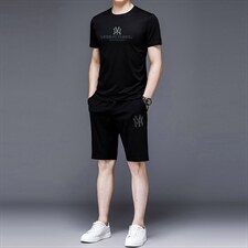 2023年夏款潮流休闲时尚男士运动短袖短裤套装P130，男装休闲套装，电商D223-1