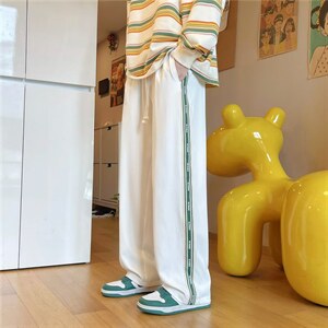 条纹运动裤男ins潮牌高街休闲裤oversize宽松直筒长裤 K4591-P28图片