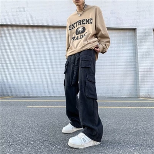 牛仔裤男秋季潮大码休闲裤子高街设计感裤子G202P45图片