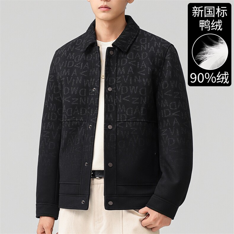 2025新标90%鸭绒男士翻领工装羽绒服字母暗纹设计防风保暖外套,男装羽绒服,钱塘723