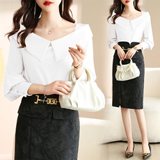 时尚女2024夏季新款韩版高级感气质一字肩短袖上衣短裤，女装衬衫，卡杰菲