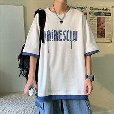 新款夏季短袖珠地面料宽松发泡字母假两件男士T恤ZDY3411-P50图片