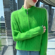 2025秋冬百搭时尚简约针织半开拉链长袖针织衫，女装针织衫/毛衣，冬贝尔貂绒