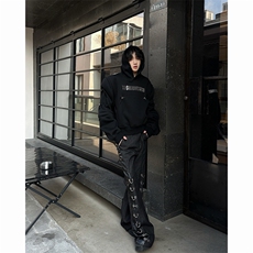 24秋冬超短款设计感肌肉肩异形肩金属印花连帽卫衣WY30-P98，男装卫衣，电商B288