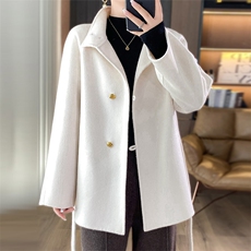 时尚都市女性高级感重工羊毛大衣显瘦修身气质外套，女装双面呢大衣，乾庄羊绒
