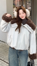新款美式复古派克服加厚短款皮毛一体p225-k328，女装派克服，2D075