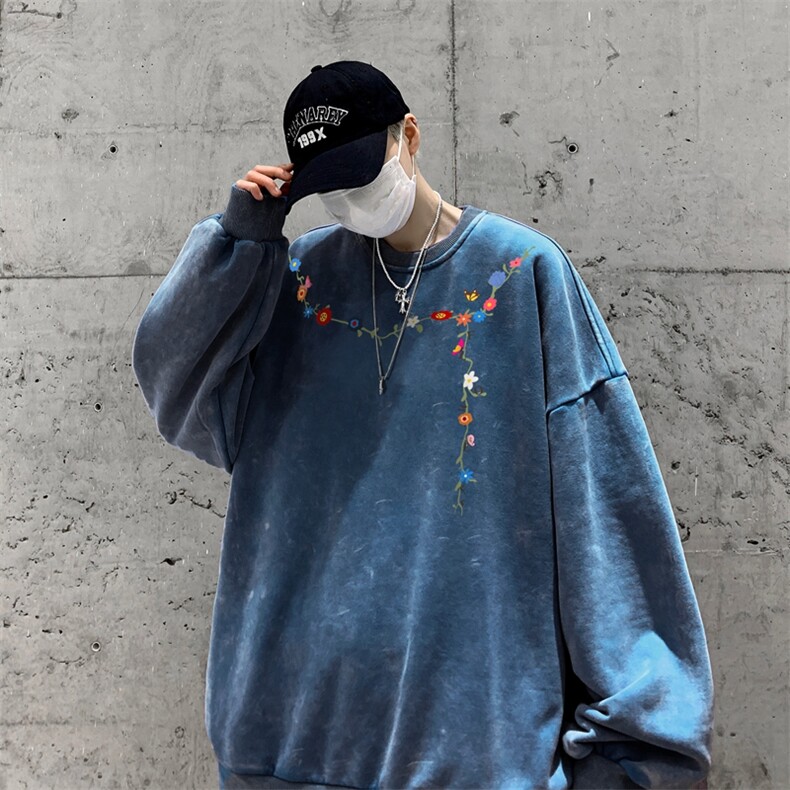 美式潮牌重磅水洗做旧圆领卫衣力推大码男XZ517A-BK5559-P58,男装卫衣,星座517A