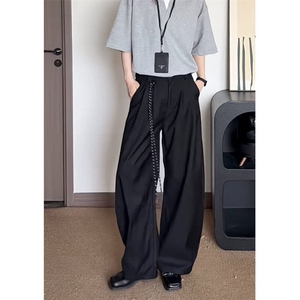 春夏美式复古通勤垂感黑色弯刀西裤男女直筒宽松潮牌阔腿休闲长裤图片