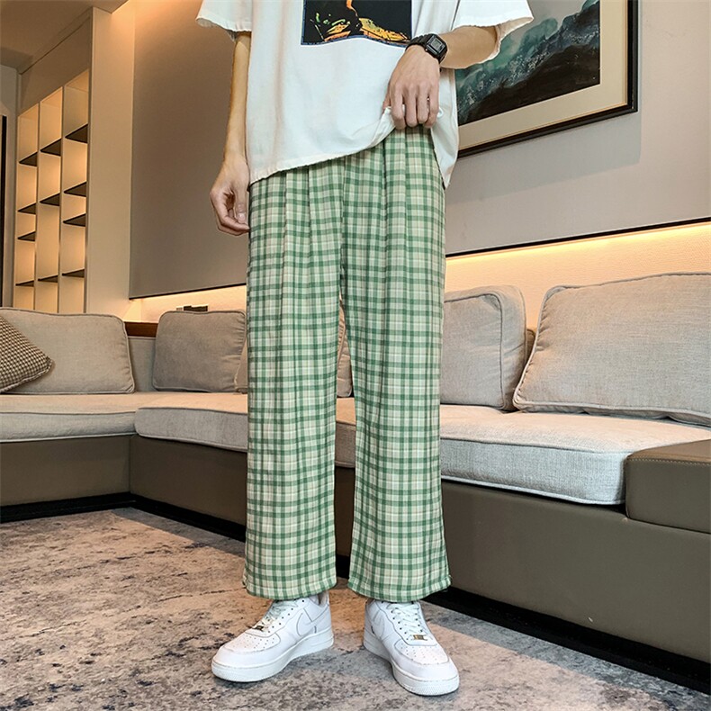 现货 春夏大码ins港风格子宽松休闲裤男中性裤九分裤女潮K008-P35图片
