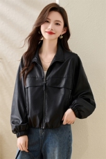 气质翻领黑色皮衣女2025春秋新款小个子短款休闲高级感皮夹克外套，女装短外套，沁沁公主