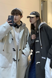 1情侣牛角扣加棉呢大衣可拆卸帽大码M-5XL外套男FY8716P138控188图片