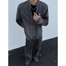 复古灰色小众设计感短款外套男秋季高级质感立领夹克JKK29-P87，男装夹克，星座208-5