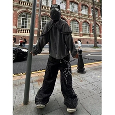 小众闪电刺绣阔腿牛仔裤男春秋季宽松休闲水洗长裤NG110，男装牛仔裤，星座1116A（原606A-3）