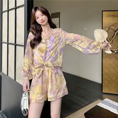 新中式国风套装女超好看2025年夏季新款时尚高级感衬衫短裤两件套，女装套装/套裙，2C135