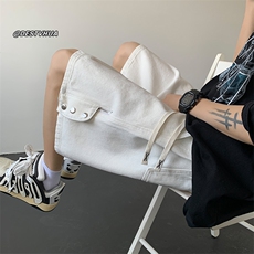 wassuphappy排扣短裤男夏季薄款美式vibe复古中裤宽松休闲五分裤，男装牛仔裤，星座417-1（原电商B245）