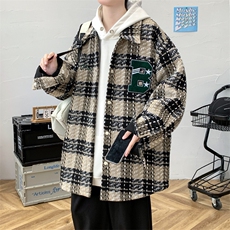 2023秋季新品学生宽松开衫外套毛巾绣翻领格子衬衫男士8158-P85，男装衬衫，电商A441-1