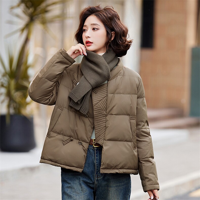 现货主推款90白鸭绒2024新款盘扣小个子短款羽绒服女,女装羽绒服,阳光伊恋