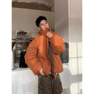 EAHO秋冬两面穿棕色复古立领棉服夹克男女情侣加厚外套图片