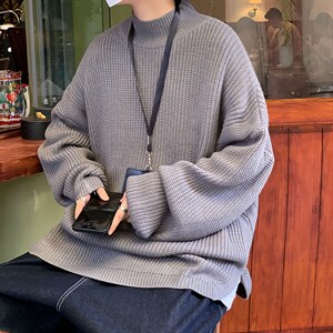 慵懒风套头毛衣春秋季韩版潮牌纯色圆领针织衫宽松百搭 M136-P40图片