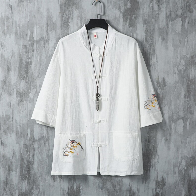 男士衬衫五分袖衬衣中袖印花立领唐装风XZ1512-604-P35，男装衬衫，星座1512