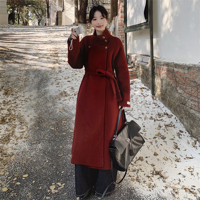 双旦安可拉红2024双面羊毛大衣2C212-G21-P325-K428，女装毛呢外套，2C212