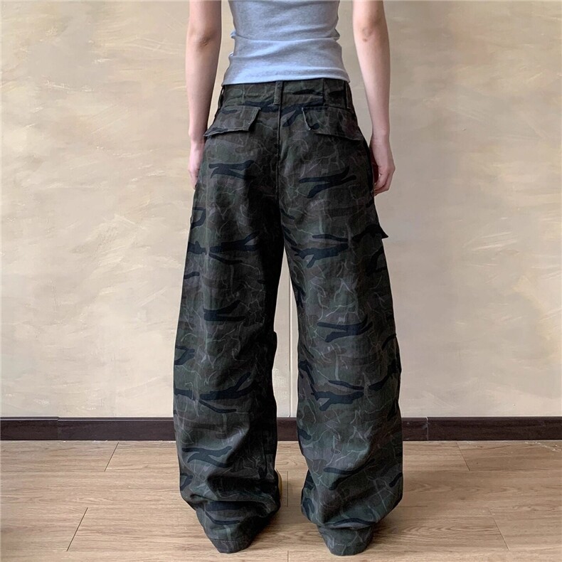 Apocket美式多口袋迷彩工装裤女宽松直筒褶皱休闲裤子K6537-P55,男装工装外套,星座412-3