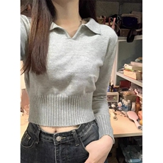 QC036-P35新款女温柔风软糯奶系小个子打底灰色针织毛衣内搭上衣，女装卫衣/绒衫，星座617A-2