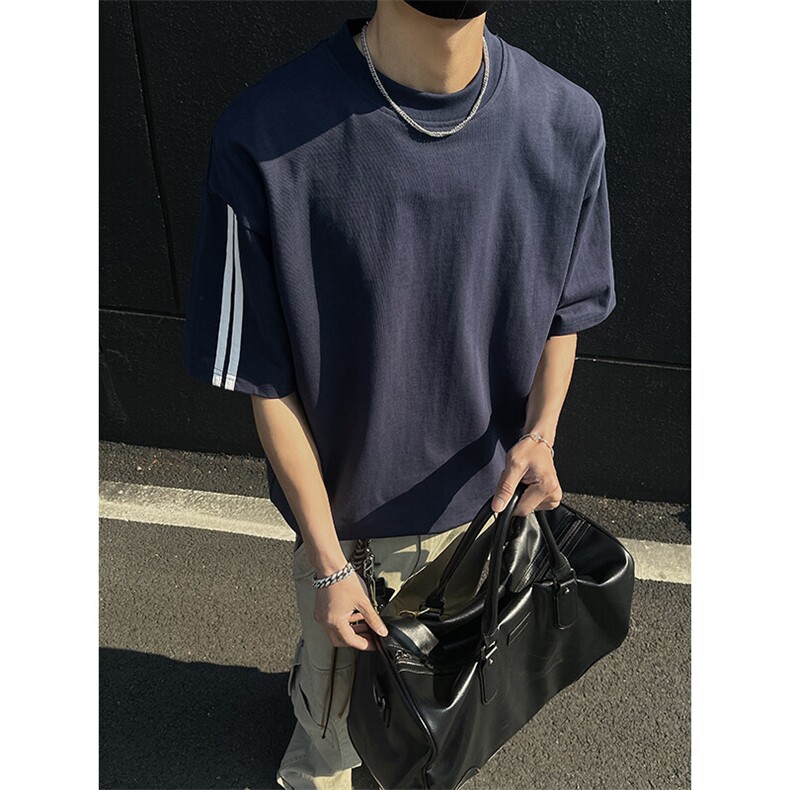 高品质二开240克宽松纯棉美式高街痞帅两杠织带短袖T恤特19.5,男装T恤,电商A486-1