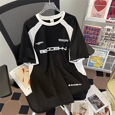 夏季运动短袖拼色设计感青少年t恤男女重磅宽松美式休闲半袖，男装T恤，星座1013