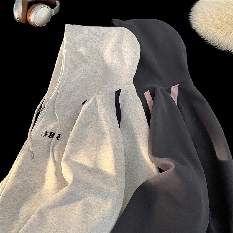 加绒加厚500克重磅撞色开衫连帽宽松卫衣男外套RH8103-P68加绒78，女装短外套，星座610B-1