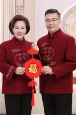 2025情侣加绒羊毛呢中老年唐装外套爸爸妈妈喜庆生日婚宴唐装外套，男装民族服装，钱塘723