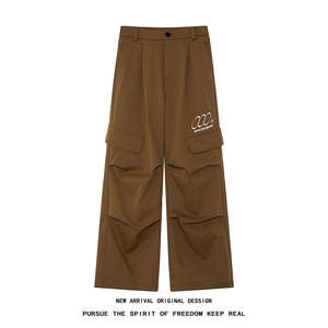 BK09 P60 控88 白底直播品质 美式街头复古直筒宽松刺绣休闲长裤图片