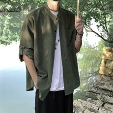 日系复古灯芯绒工装短袖衬衫男宽松休闲衬衣7108-P38，男装衬衫，电商B380（原B361）