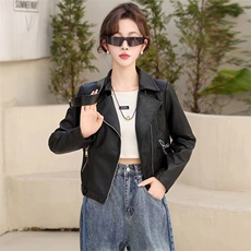 时髦小皮衣外套女2024春秋新款小个子修身显瘦复古PU皮夹克机车服，女装皮衣，江南女神