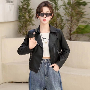时髦小皮衣外套女2024春秋新款小个子修身显瘦复古PU皮夹克机车服图片