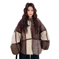 美拉德撞色拼接羽绒服女2025年冬季新款巨好看保暖加厚白鸭绒外套，女装羽绒服，2C230