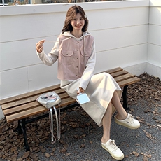 现货-2025年春季新款粉色皮马甲两件套203P175K248，女装套装/套裙，浪娴服饰
