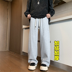 加绒冬款男卫裤条纹拼接抽绳束脚休闲保暖长裤H4523P45，男装休闲裤，星座1013-1