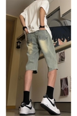 现货夏季黄泥色牛仔毛边短裤美式宽松五分中裤男K5811-P35控58，男装牛仔裤，星座205