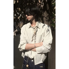 美式泡泡纱长袖衬衫外套男款秋季高智感正肩衬衣cleanfit条纹上衣，男装衬衫，星座1008