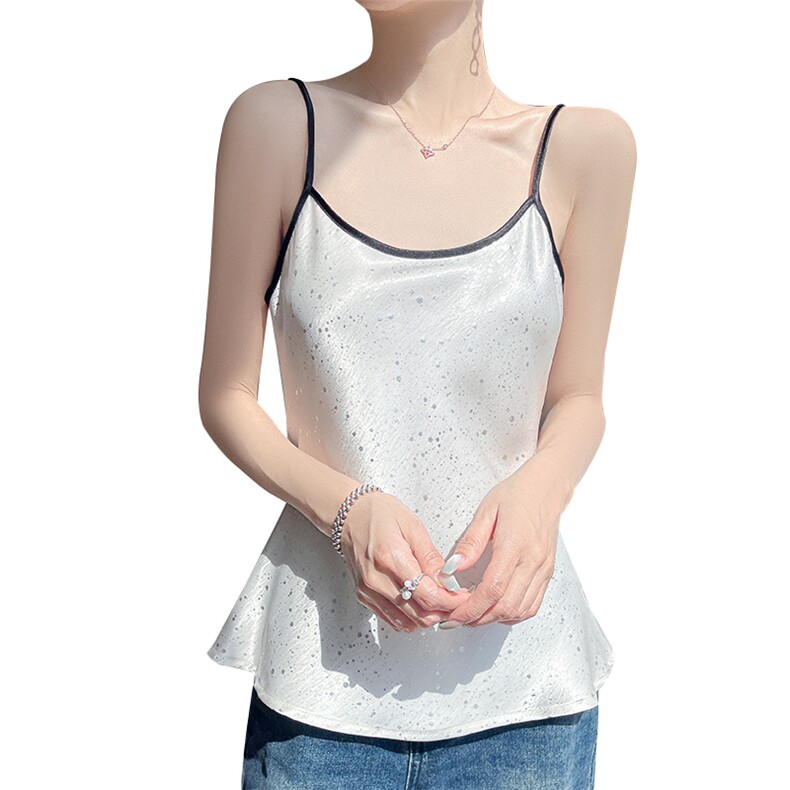 设计感吊带背心女2025夏季显瘦可外穿时尚上衣美背肌理感缎面内搭,女装背心吊带,圣丽羊绒