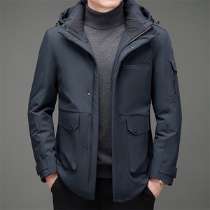 新款冬季白鸭绒羽绒服男中老年长款休闲羽绒外套MNSAY7032-P320图片