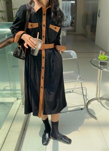 秋款腰带连衣裙图片