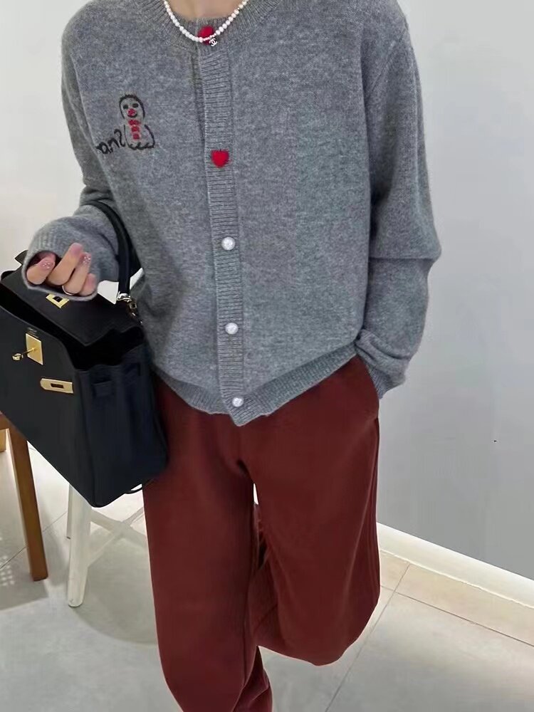 雪人刺绣女开衫2025秋冬潮流针织常规通勤圣诞,针织衫/毛衣,美莎羊绒