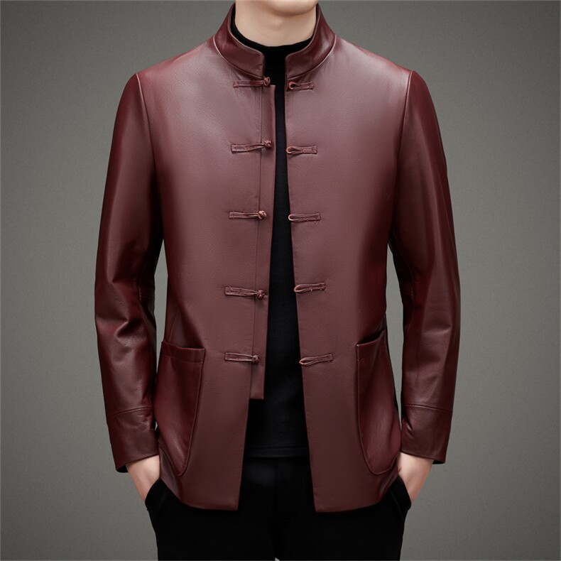 MJ7739秋冬新款男士海宁皮衣风唐装牛皮真皮皮衣男，男装皮衣，电商B360