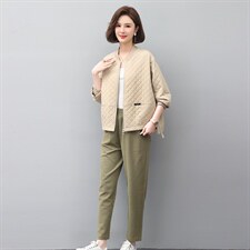 2024春年秋季新款潮韩版夹棉女长袖宽松显瘦休闲两件套装，女装套装/套裙，独衣靓