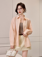 2025春装新款衬衣浅绿色宽松衬衫外套别致漂亮纯棉上衣女，女装衬衫，梦懿尔