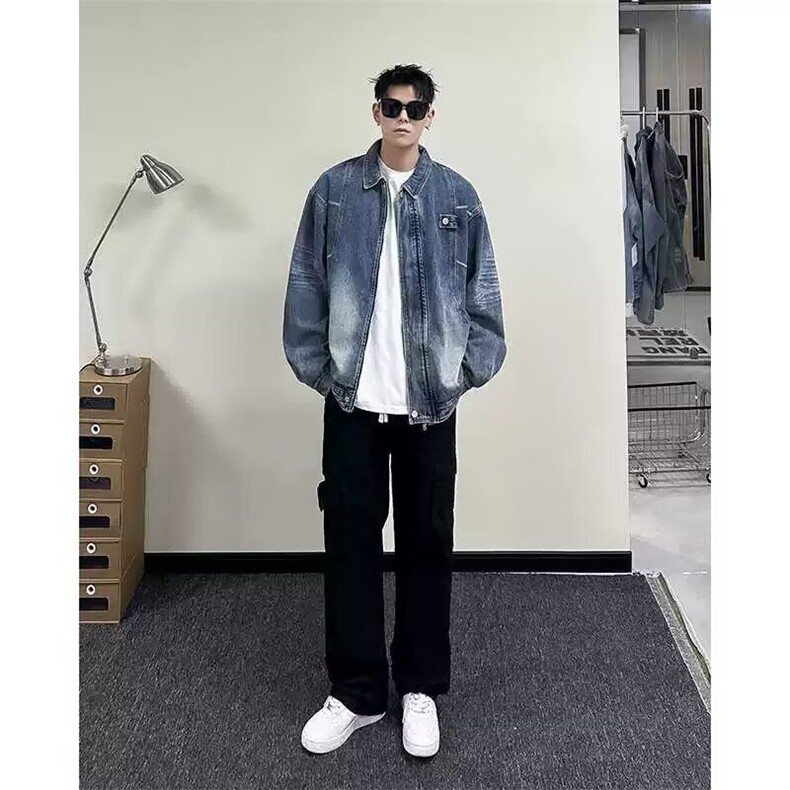 美式复古潮牌水洗做旧牛仔夹克男女宽松潮流百搭情侣外套JK8898,男装夹克,星座208-5