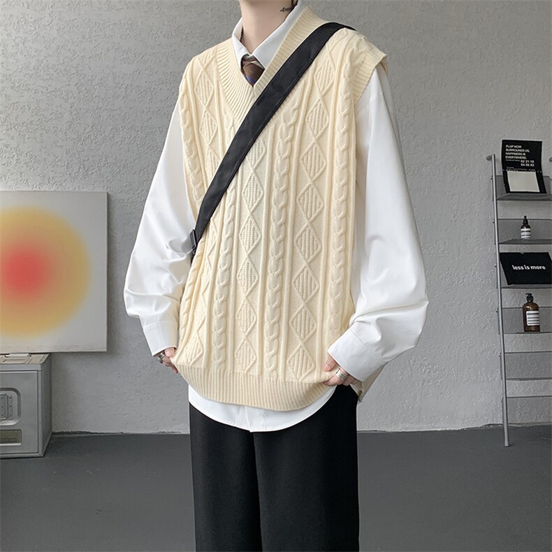 韩系叠穿复古麻花针织衫马甲男学院风早秋穿搭上衣服背心9097P58,男装针织衫/毛衣,电商B312