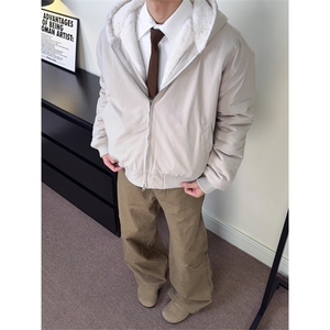 青鸟CYB“一件过冬”1500g仿兔毛重磅座山雕连帽夹克简约棉服外套图片